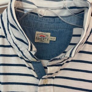 Faherty Blue and White Striped Polo Shirt